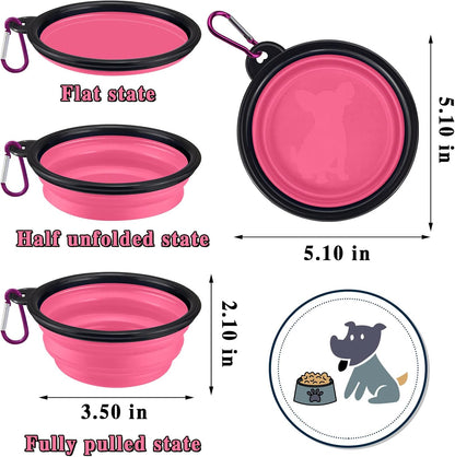 4 Pack Collapsible Dog Bowl Portable Foldable Travel Pets Bowls Cats Water Feeding Food Bowls Silicone Expandable Cup Dish Puppies for Walking Camping Outdoors with Carabiner Clip