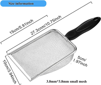 Cat Litter Scoop, Stainless Steel Cats Sturdy Mesh Scooper Kitty Metal Scooper Long Handle Scooper Shovel Sifter for All Litter Types Metal Cat Scooper for Litter Box
