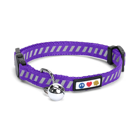 Traffic Reflective Cat Collar with Safety Buckle and Removable Bell Cat Collar Kitten Collar Purple Cat Collar