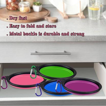 4 Pack Collapsible Dog Bowl Portable Foldable Travel Pets Bowls Cats Water Feeding Food Bowls Silicone Expandable Cup Dish Puppies for Walking Camping Outdoors with Carabiner Clip